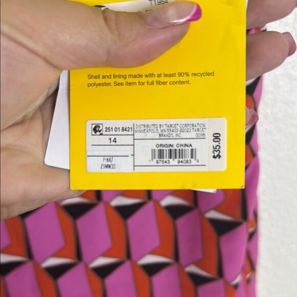 NWT-Diane Von Furstenberg Pink and Red Geometric Dress- Size 14 - Picture 4 of 7